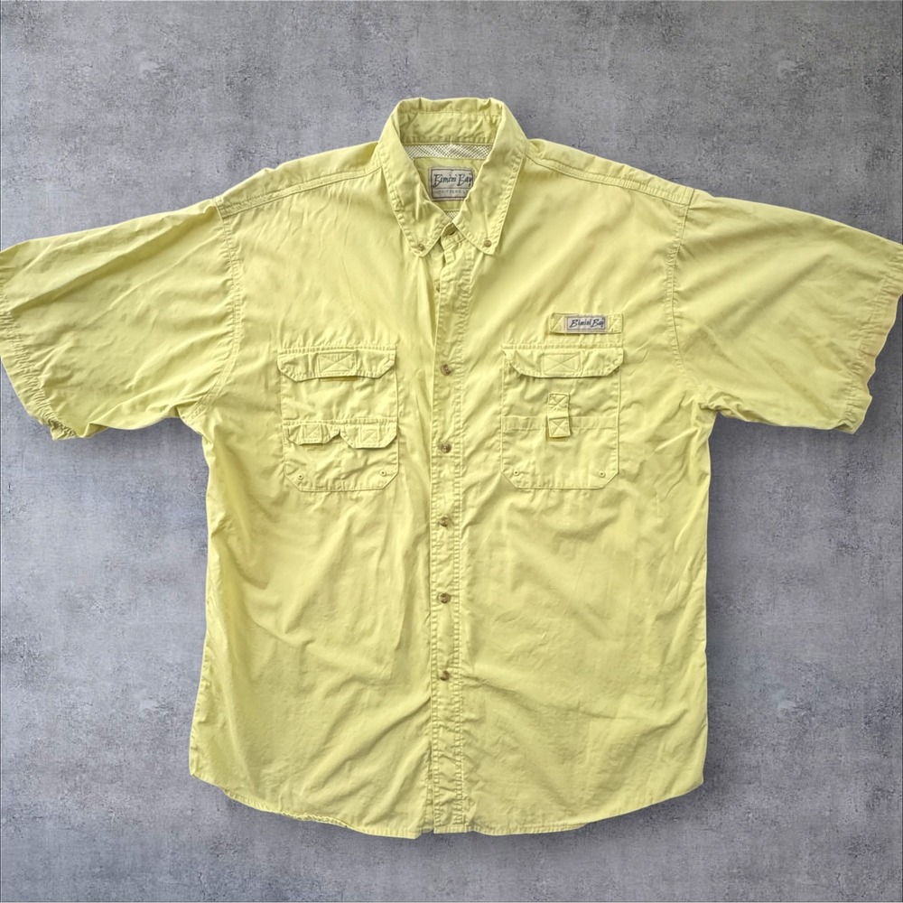 Bimini Bay Fishing Shirt Men's XL Yellow Short Sleeve Button Down Vented Camping